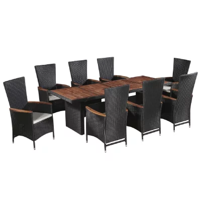 VIDAXL  - Salon de jardin 9 pcs avec coussins R&eacute;sine tress&eacute;e Noir Noir