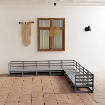 VIDAXL  - Salon de jardin 9 pcs gris bois de pin massif Gris