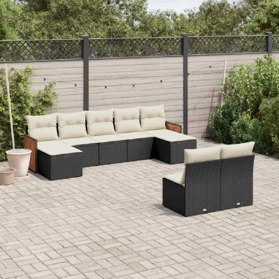 VIDAXL  Salon de jardin 9 pi&egrave;ces - Noir r&eacute;sine tress&eacute;e