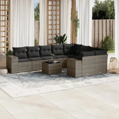 VIDAXL  Salon de jardin avec coussins 10 pcs - Gris
