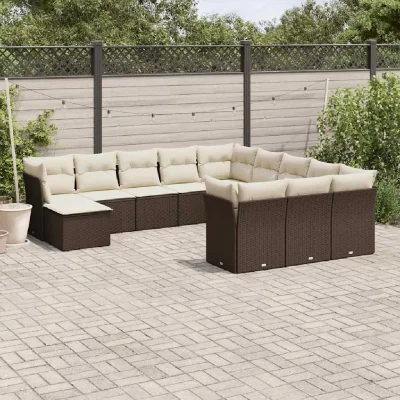 VIDAXL  salon de jardin avec coussins 12 pcs marron r&eacute;sine tress&eacute;e