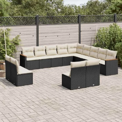 VIDAXL  Salon de jardin avec coussins 13 pcs - Noir