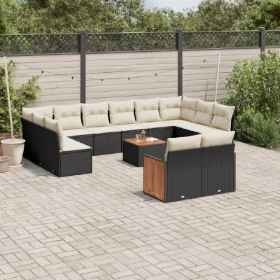 VIDAXL  salon de jardin avec coussins 13 pcs noir r&eacute;sine tress&eacute;e