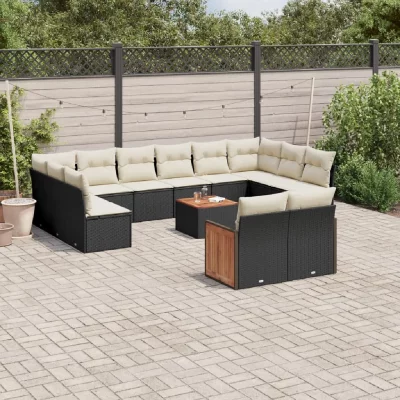 VIDAXL  Salon de jardin avec coussins 13 pcs noir r&eacute;sine tress&eacute;e blanc