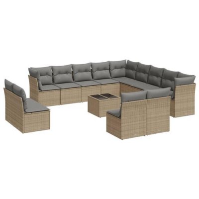 VIDAXL  salon de jardin avec coussins 14 pcs beige r&eacute;sine tress&eacute;e