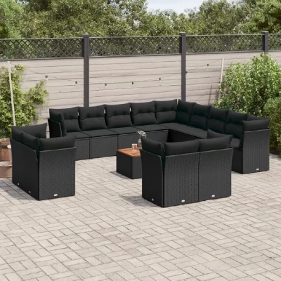 VIDAXL  Salon de jardin avec coussins 14 pcs - Noir