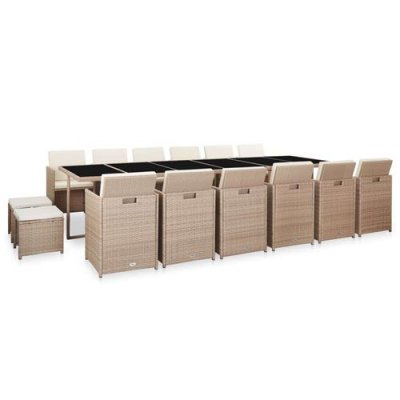 VIDAXL  salon de jardin avec coussins 17 pcs r&eacute;sine tress&eacute;e beige 46429
