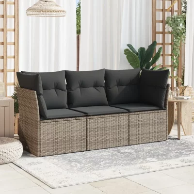 VIDAXL  Salon de jardin avec coussins 3 pcs gris r&eacute;sine tress&eacute;e 3217210