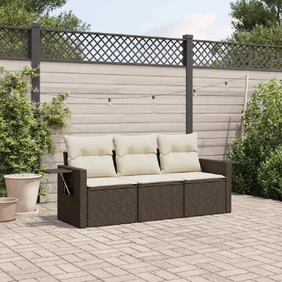 VIDAXL  salon de jardin avec coussins 3 pcs marron r&eacute;sine tress&eacute;e