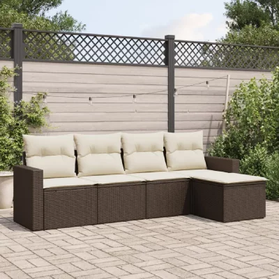 VIDAXL  salon de jardin avec coussins 5 pcs marron r&eacute;sine tress&eacute;e