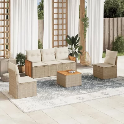 VIDAXL  salon de jardin avec coussins 6 pcs beige r&eacute;sine tress&eacute;e