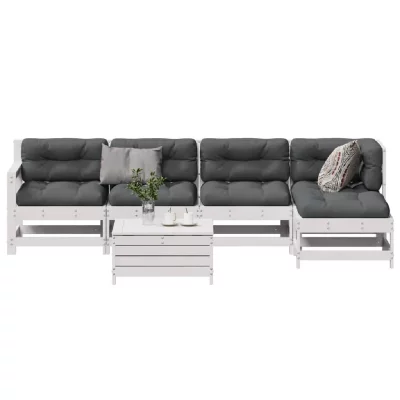 VIDAXL  salon de jardin avec coussins 6 pcs blanc bois de pin massif