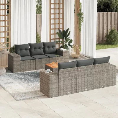VIDAXL  Salon de jardin avec coussins 7 pcs gris r&eacute;sine tress&eacute;e 3257670