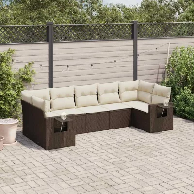 VIDAXL  salon de jardin avec coussins 7 pcs marron r&eacute;sine tress&eacute;e