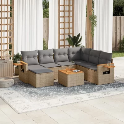 VIDAXL  salon de jardin avec coussins 8 pcs beige r&eacute;sine tress&eacute;e