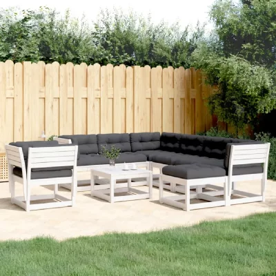 VIDAXL  salon de jardin avec coussins 8 pcs blanc bois de pin massif