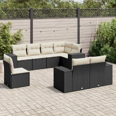 VIDAXL  Salon de jardin avec coussins 8 pcs - Noir