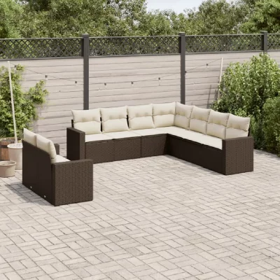 VIDAXL  salon de jardin avec coussins 9 pcs marron r&eacute;sine tress&eacute;e