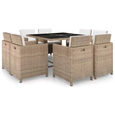 VIDAXL  salon de jardin avec coussins 9 pcs r&eacute;sine tress&eacute;e beige 42545