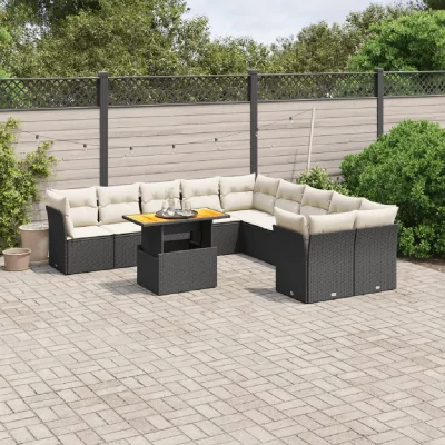 VIDAXL  Salon de jardin avec coussins noir - 11 pi&egrave;ces