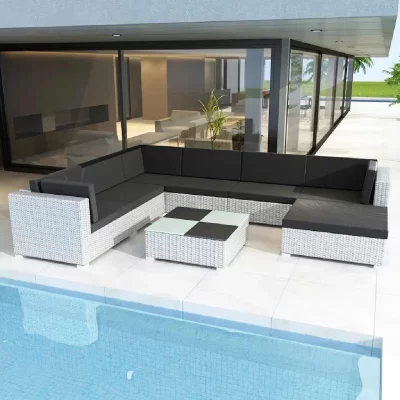 VIDAXL  Salon de jardin blanc en rotin 24 pi&egrave;ces