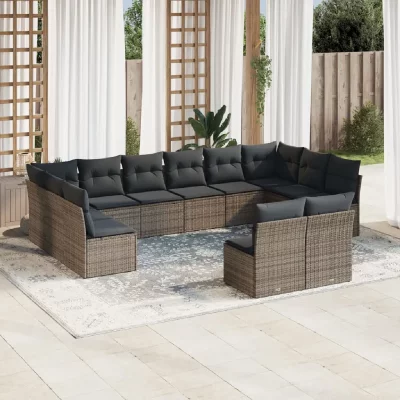 VIDAXL  Salon de jardin - Gris, r&eacute;sine tress&eacute;e avec rangement int&eacute;gr&eacute;
