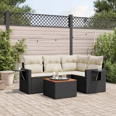 VIDAXL  Salon de jardin Noir 5 pcs R&eacute;sine Tress&eacute;e