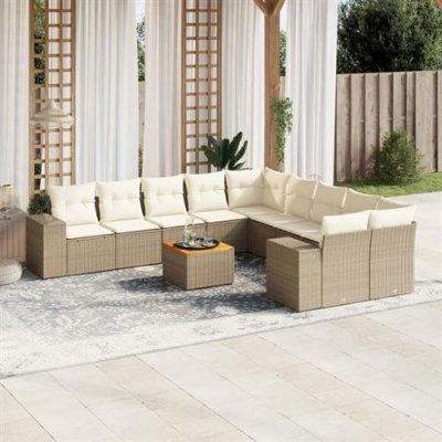  vidaXL Salon de jardin r&eacute;sine tress&eacute;e - Beige