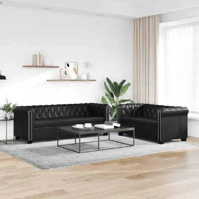 Vidaxl Set de Canap&eacute; Chesterfield 2 places et 3 Noir
