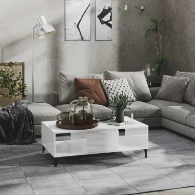 Vidaxl table basse blanc brillant 103,5x60x35 cm agglom&eacute;r&eacute;
