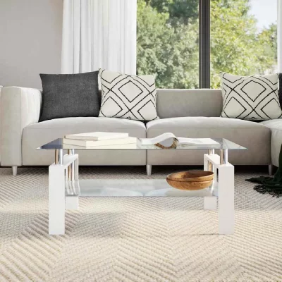 Vidaxl table basse blanc et transparent 95x55x40 cm verre tremp&eacute;