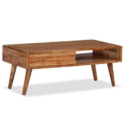 vidaXL Table basse Bois massif avec tiroir sculpt&eacute; 100 x 50 x 40 cm 