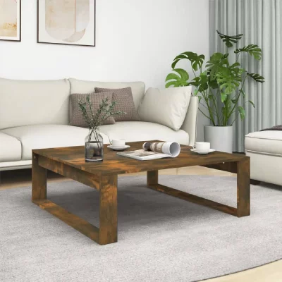 Vidaxl table basse ch&ecirc;ne fum&eacute; 100x100x35 cm bois d'ing&eacute;nierie