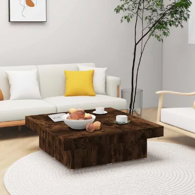 Vidaxl table basse ch&ecirc;ne fum&eacute; 90x90x28 cm bois d'ing&eacute;nierie