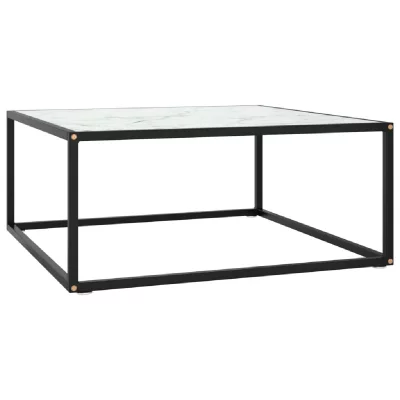 Vidaxl table basse noir avec verre marbre blanc 80x80x35 cm
