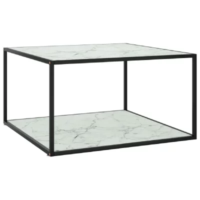 Vidaxl - Table basse Noir avec verre marbre blanc 90x90x50 cm