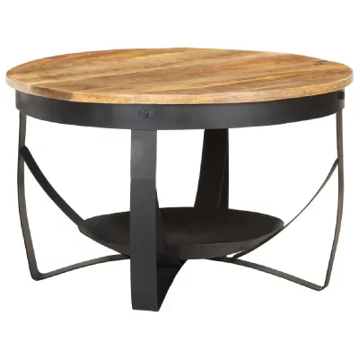 Vidaxl table basse &oslash;68x43 cm bois de manguier brut 320794