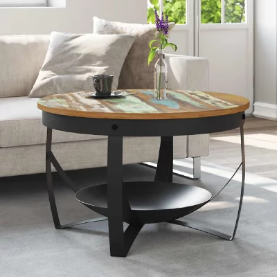 Vidaxl table basse &oslash;68x43 cm bois de r&eacute;cup&eacute;ration massif 320796