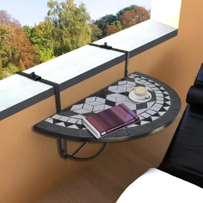 Vidaxl table de balcon suspendue demi-circulaire noir et blanc 41125
