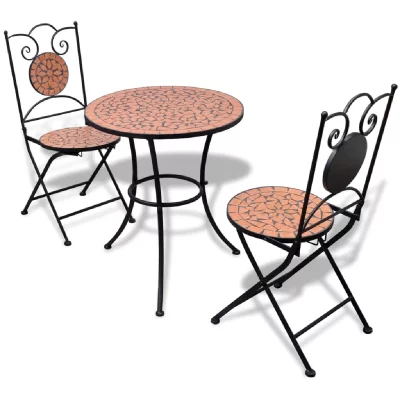 VIDAXL  table de bistro 60 cm et 2 chaises mosa&iuml;qu&eacute; terre cuite 271770
