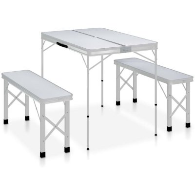 VIDAXL  table de camping pliable avec 2 bancs aluminium blanc 48181
