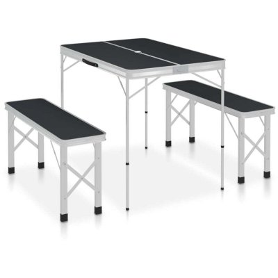 VIDAXL  - Table de camping pliable avec 2 bancs Aluminium Gris Gris
