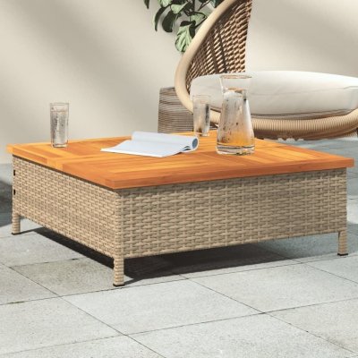 VIDAXL  Table De Jardin Beige 70x70x25 Cm R&eacute;sine Tress&eacute;e Et Bois Acacia