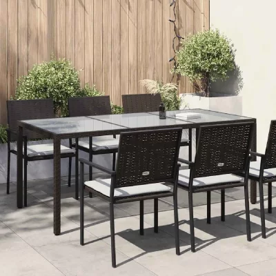 VIDAXL  table de jardin marron 190x90x75 cm verre tremp&eacute;/r&eacute;sine tress&eacute;e