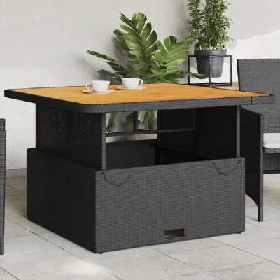 VIDAXL  Table De Jardin Noir 110x110x71cm R&eacute;sine Tress&eacute;e Et Bois Acacia