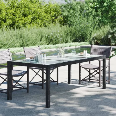 VIDAXL  Table De Jardin Noir 190x90x75 Cm Verre Tremp&eacute;/R&eacute;sine Tress&eacute;e