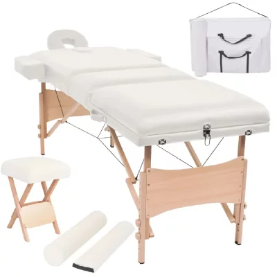 VIDAXL  Table de massage pliable et tabouret 10 cm d'&eacute;paisseur Blanc 
