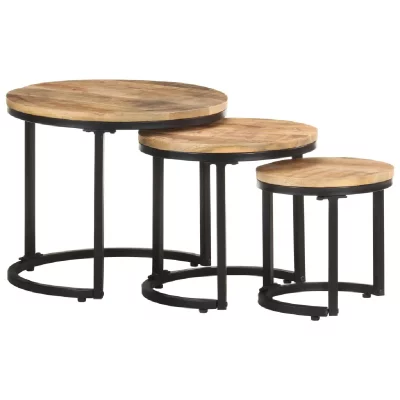 Vidaxl tables d'appoint 3 pcs bois de manguier brut 320686