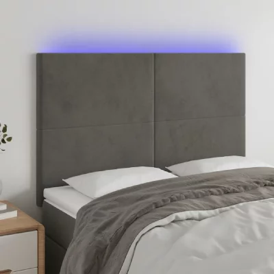 VIDAXL  t&ecirc;te de lit &agrave; led gris fonc&eacute; 144x5x118128 cm velours