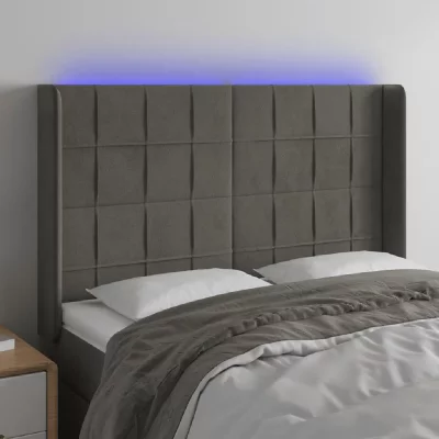 VIDAXL  t&ecirc;te de lit &agrave; led gris fonc&eacute; 147x16x118128 cm velours